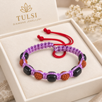 Handcrafted Rudraksha, Black Bead & Purple Cord Bracelet