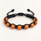Handcrafted Wooden Beads with Red & Cream Cord Bracelet