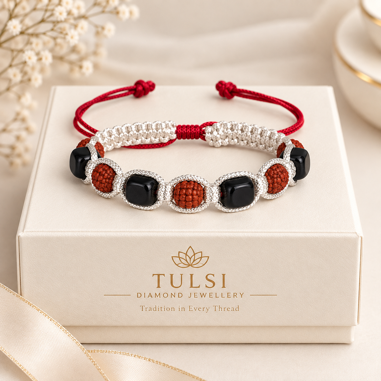 Auspicious Black Beads and Rudraksha Adjustable Bracelet Secondary image