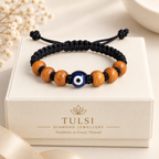 Handcrafted Protective Evil Eye & Wooden Bead Black Thread Bracelet