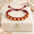 Handcrafted Wooden Beads with Red & Cream Cord Bracelet