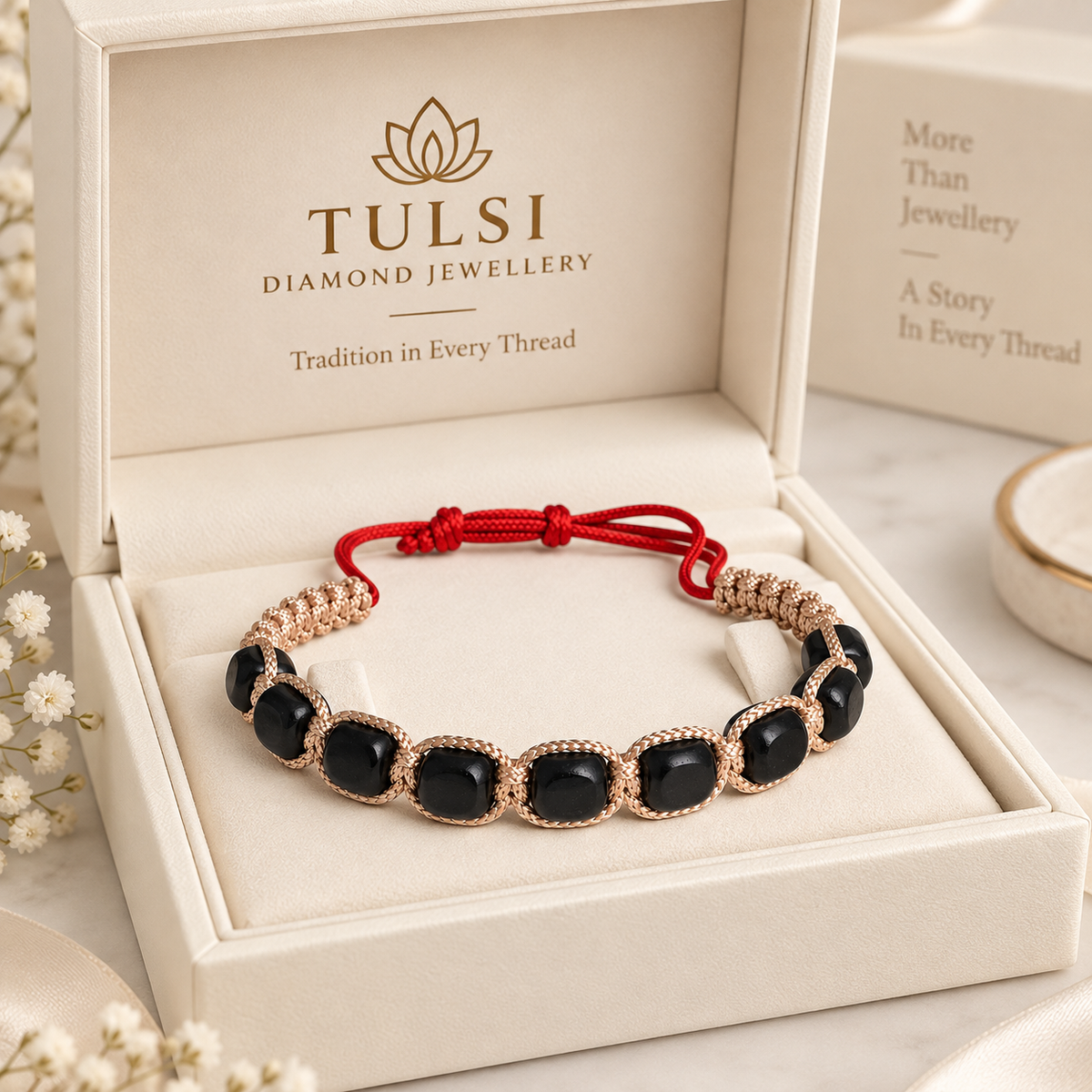 Handcrafted Gold and Black Beaded Thread Bracelet