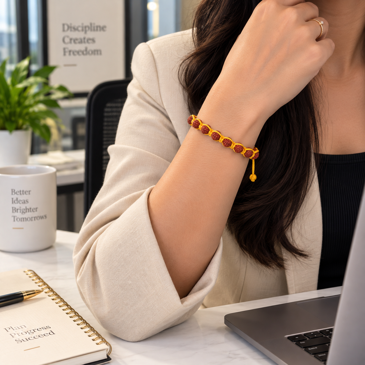 Handcrafted Natural Rudraksha & Gold-Tone Woven Bracelet Secondary image
