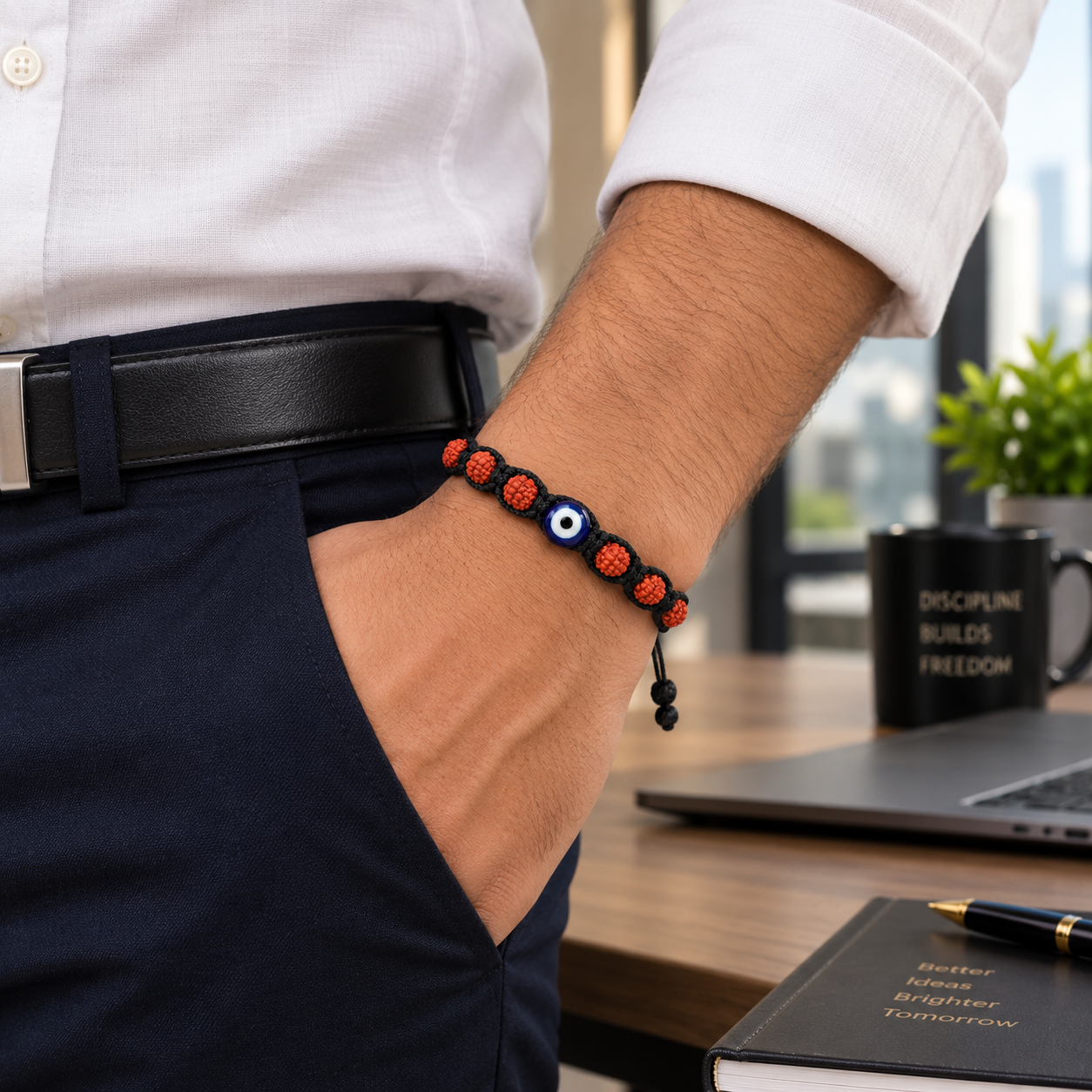 Protective Evil Eye & Rudraksha Black Thread Bracelet Secondary image