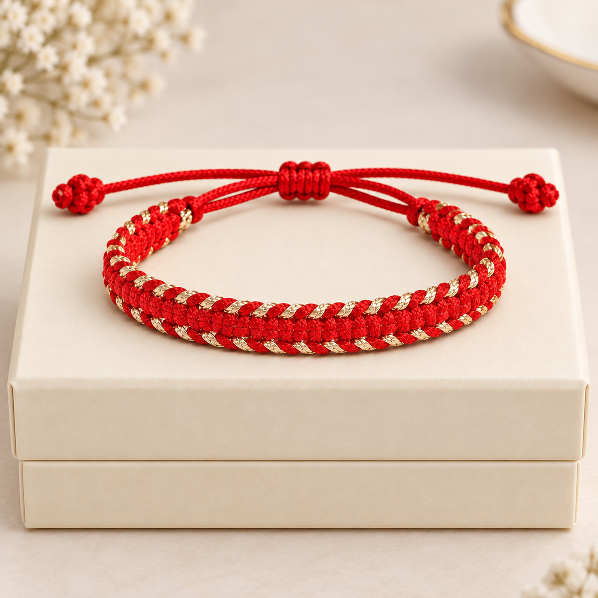 Tulsi Sporty Red & Light Gold Woven Thread Bracelet