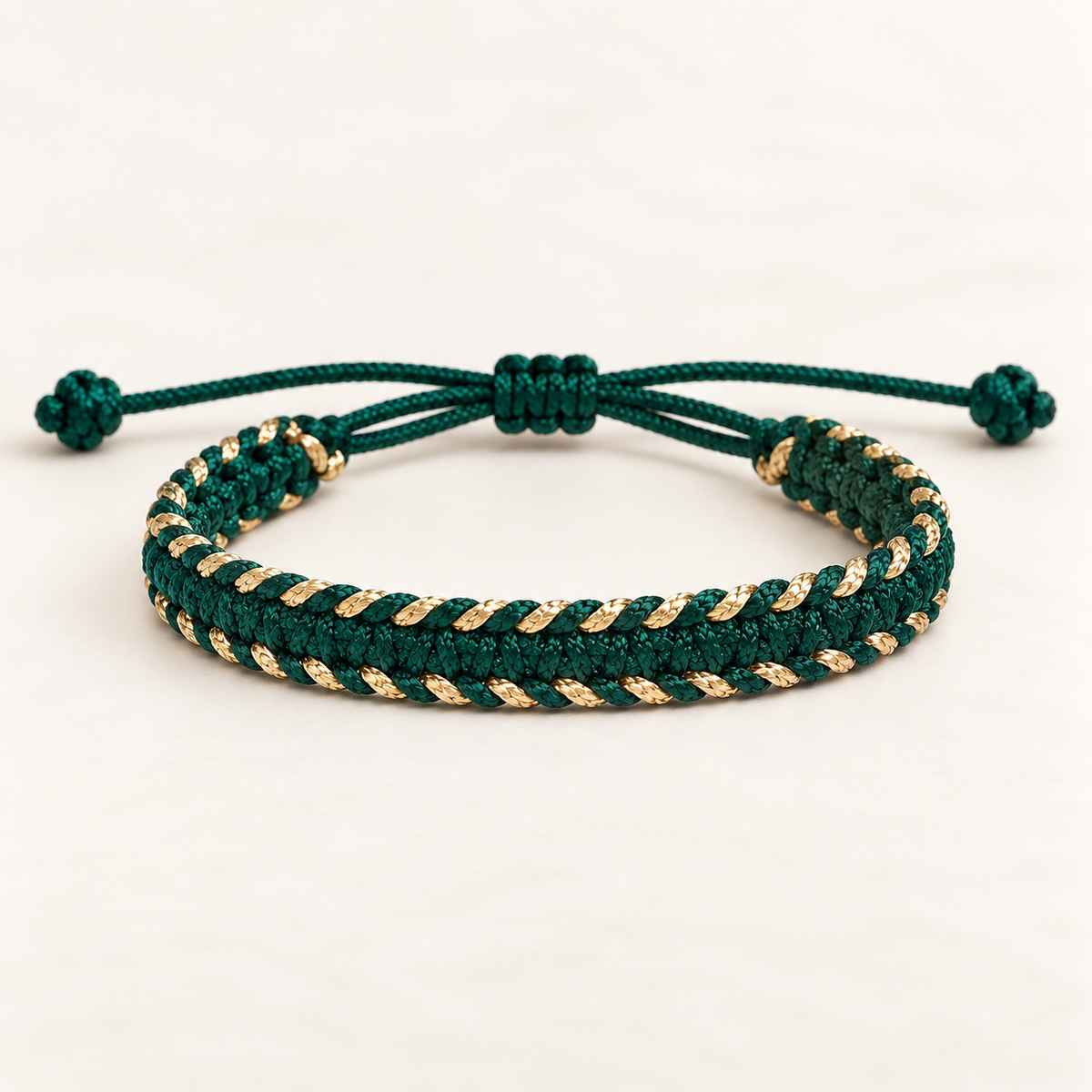 Tulsi Emerald Green & Light Gold Woven Thread Bracelet