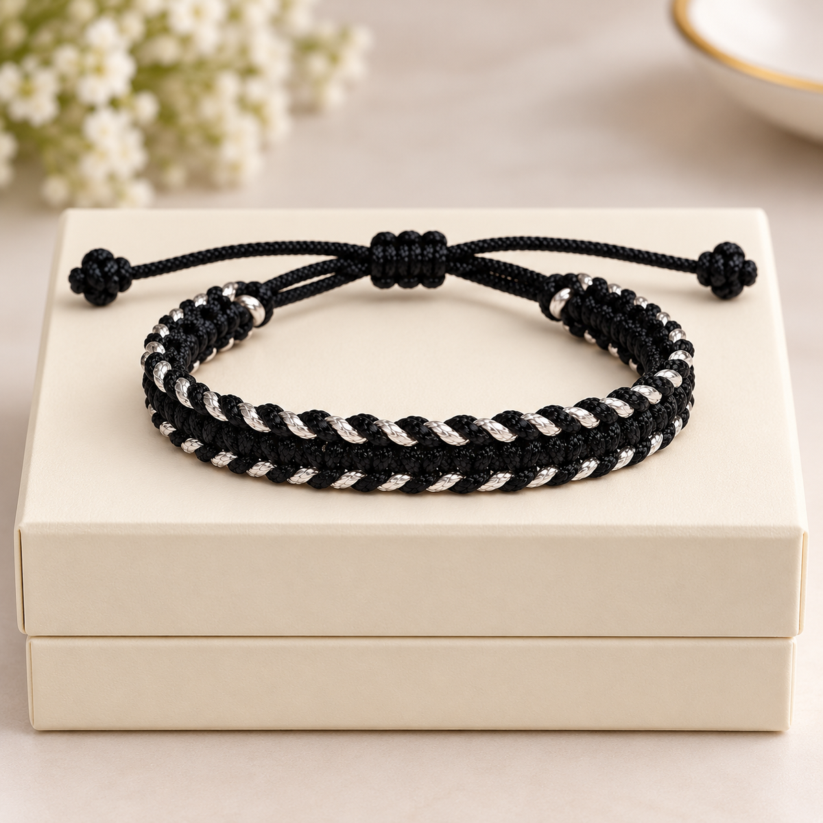 Tulsi Classic Black & White Handcrafted Cord Bracelet