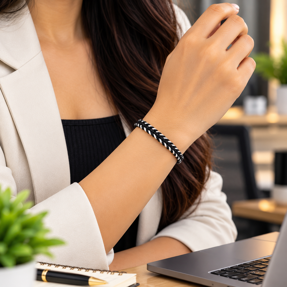 Tulsi Classic Black & White Handcrafted Cord Bracelet