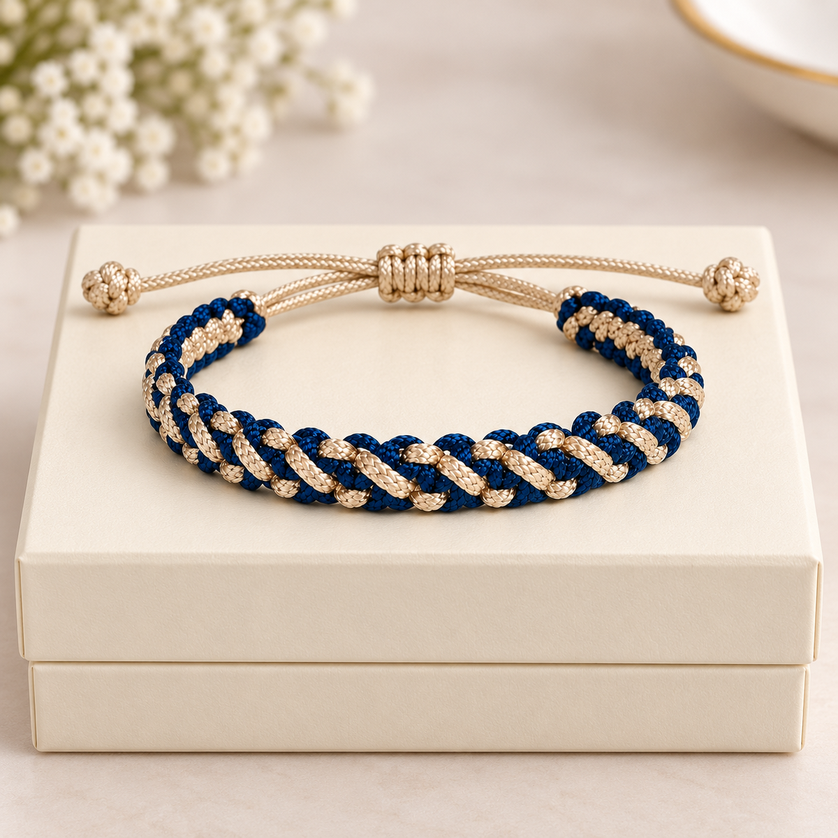 Tulsi Sporty Blue & Light Gold Woven Thread Bracelet