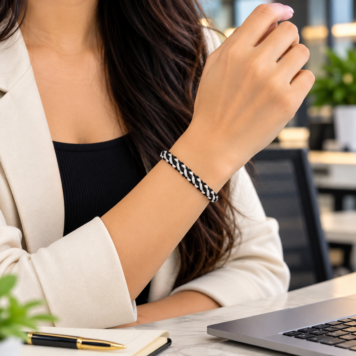 Tulsi Midnight Black & White Woven Thread Bracelet