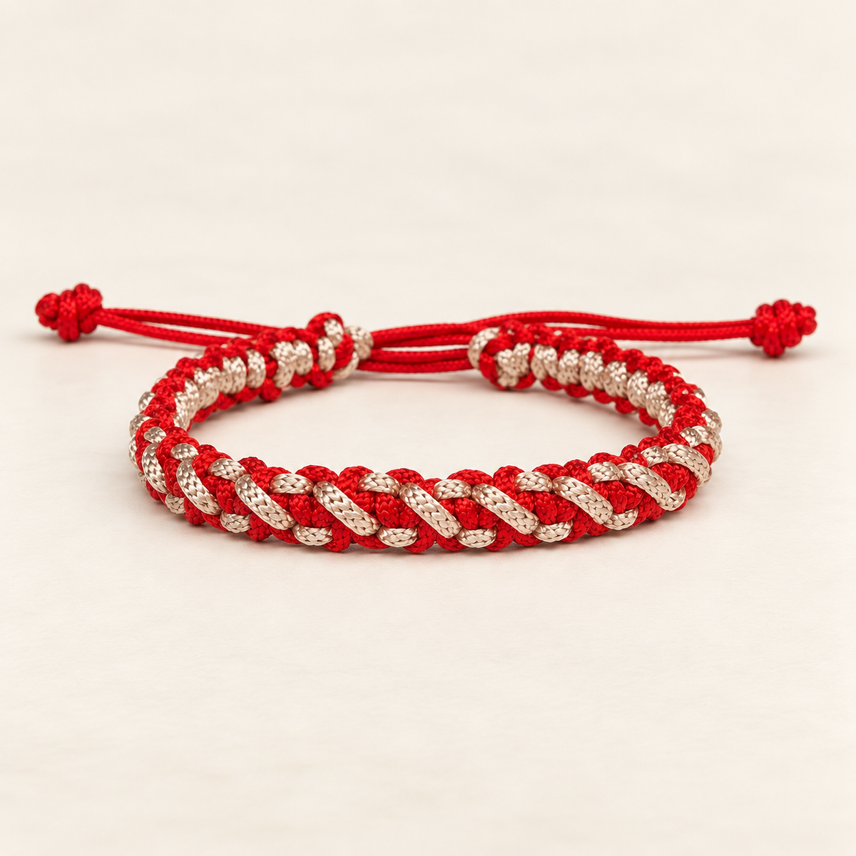 Ruby-Red & Rose Gold Interwoven Cord Bracelet