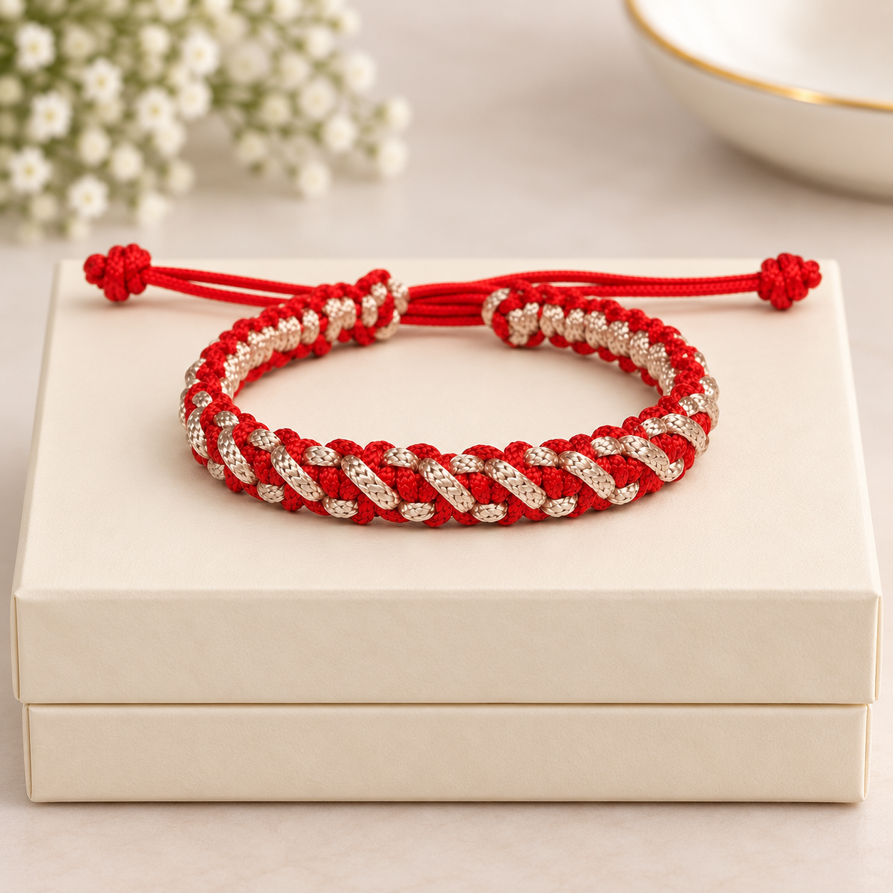 Ruby-Red & Rose Gold Interwoven Cord Bracelet Secondary image