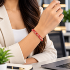 Ruby-Red & Rose Gold Interwoven Cord Bracelet