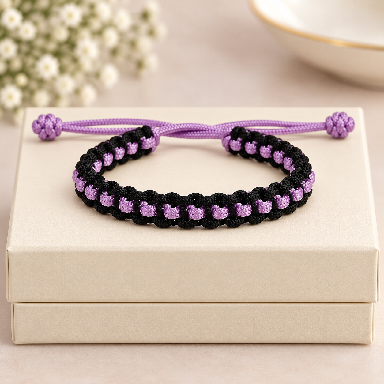 Tulsi Midnight Black & Lavender Woven Thread Bracelet Secondary image