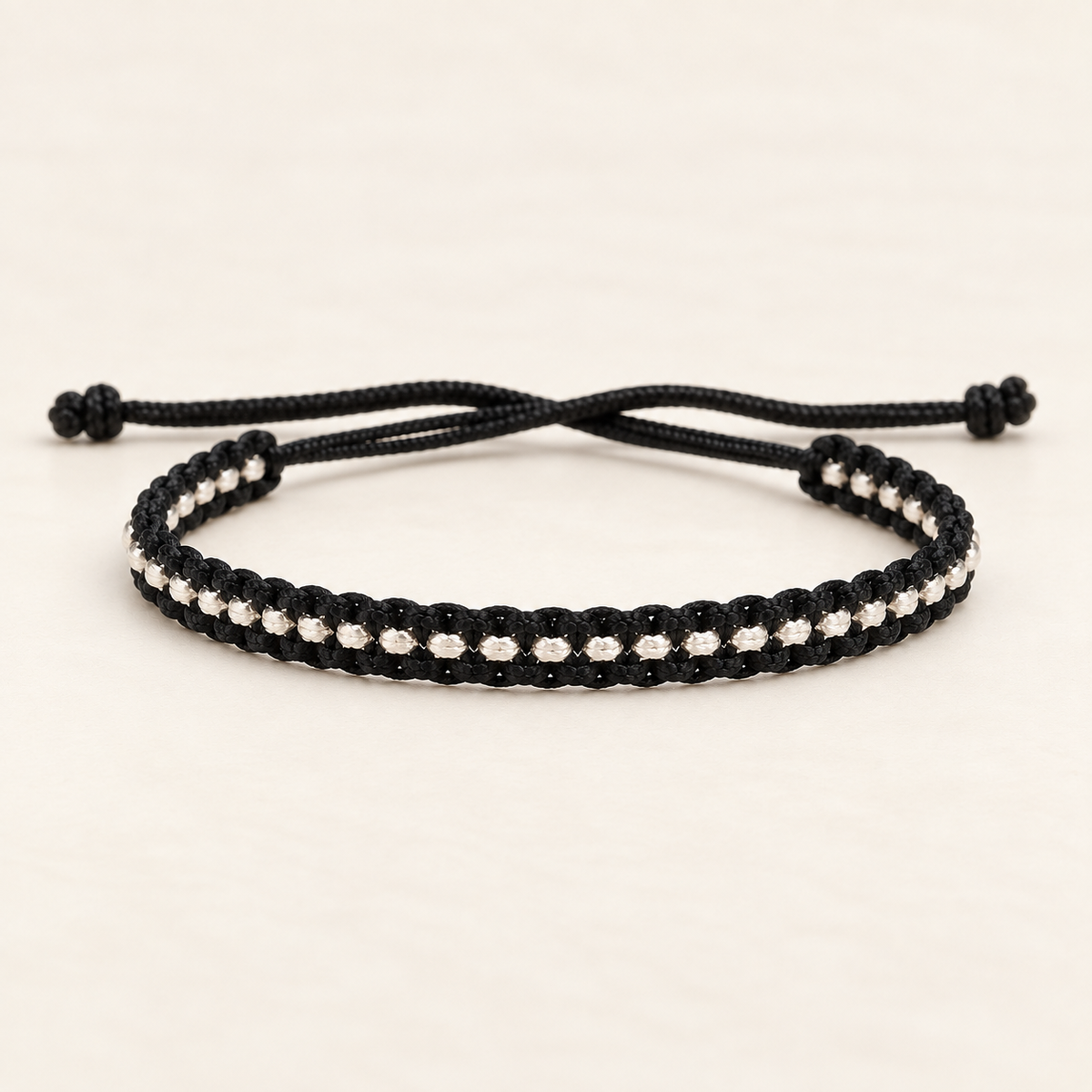 Classic Black & Silver Woven Thread Bracelet Main image