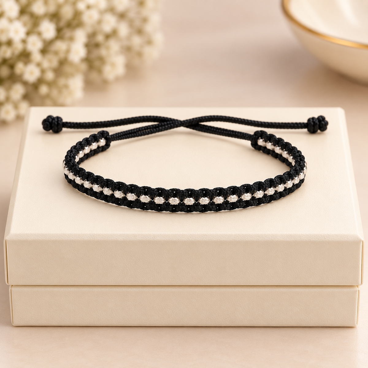 Classic Black & Silver Woven Thread Bracelet