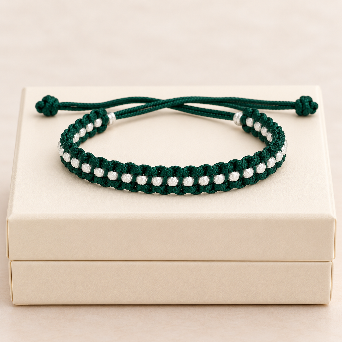 Emerald Green & Silver Woven Thread Bracelet