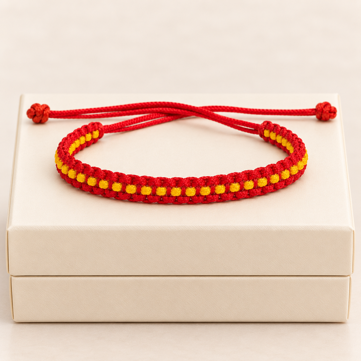 Ruby Red & Golden Yellow Woven Soft Thread Bracelet