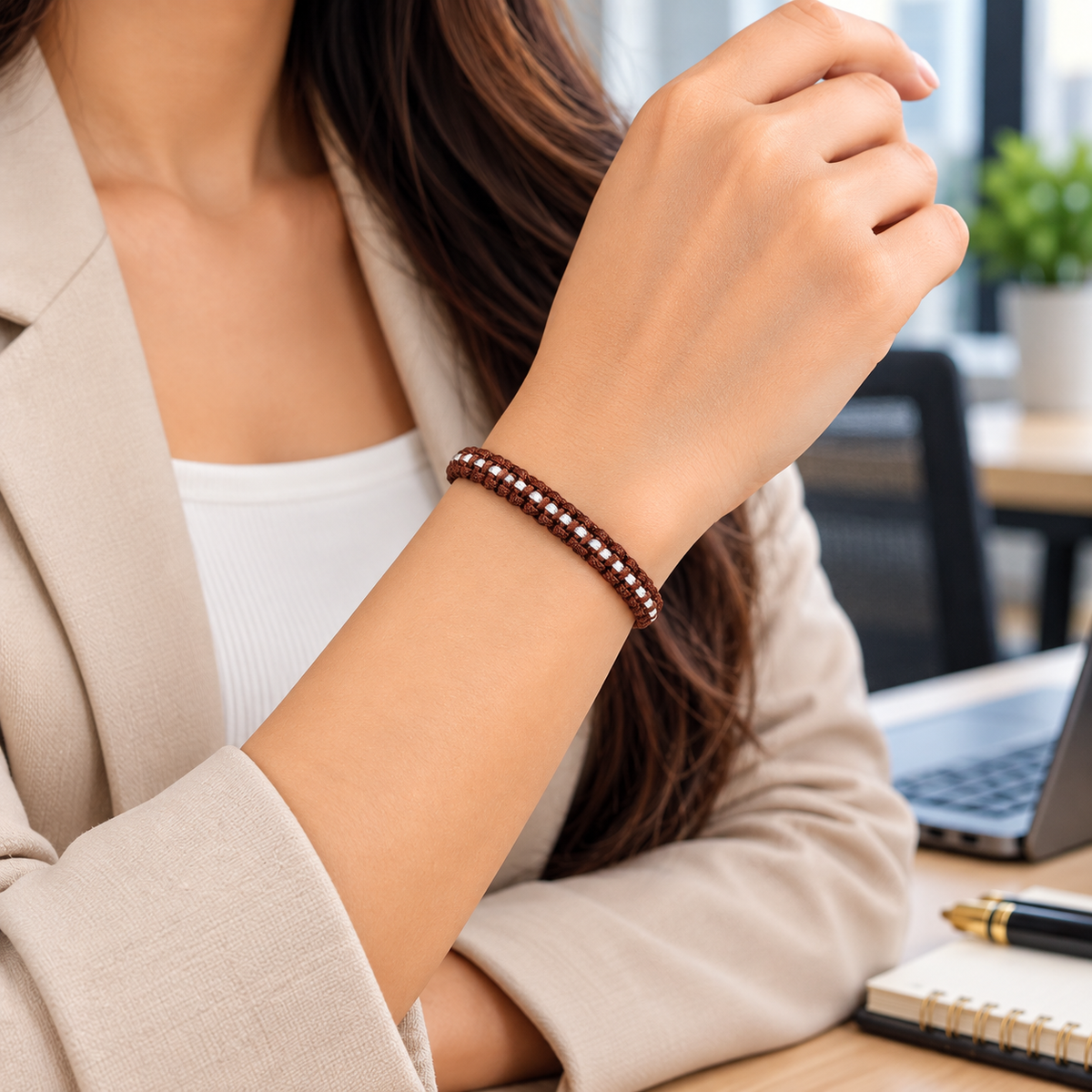 Boho Chic Brown & White Woven Bracelet