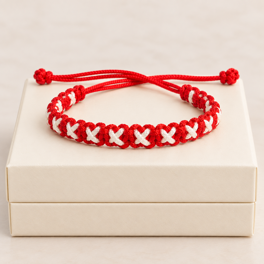 Ruby Red & White Woven Soft Thread Bracelet