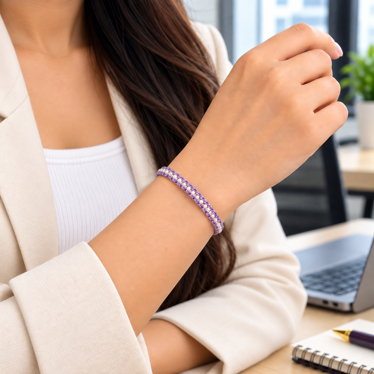 Lavender & White Soft Thread Woven Bracelet
