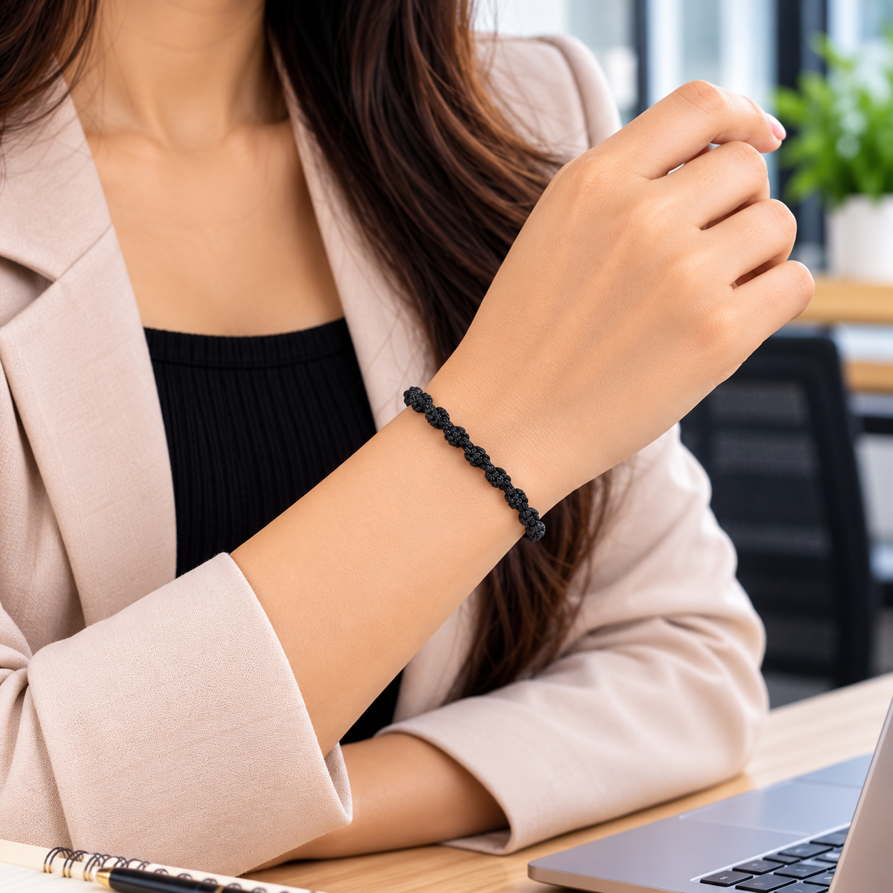 Classic Black Knotted Cord Everyday Bracelet Secondary image