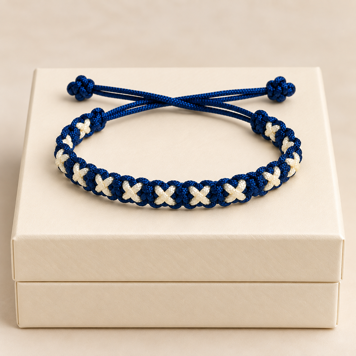Royal Blue & White Soft Thread Woven Bracelet
