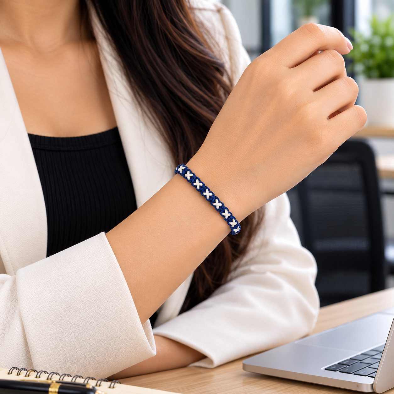 Royal Blue & White Soft Thread Woven Bracelet Secondary image