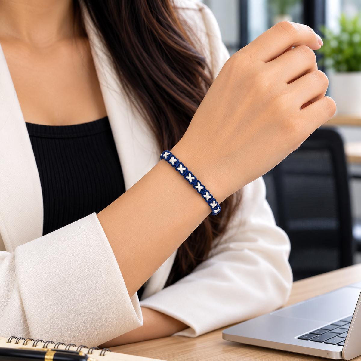 Royal Blue & White Soft Thread Woven Bracelet