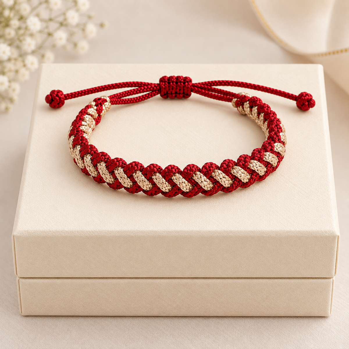 Tulsi Classic Red & Light Gold Handcrafted Cord Bracelet