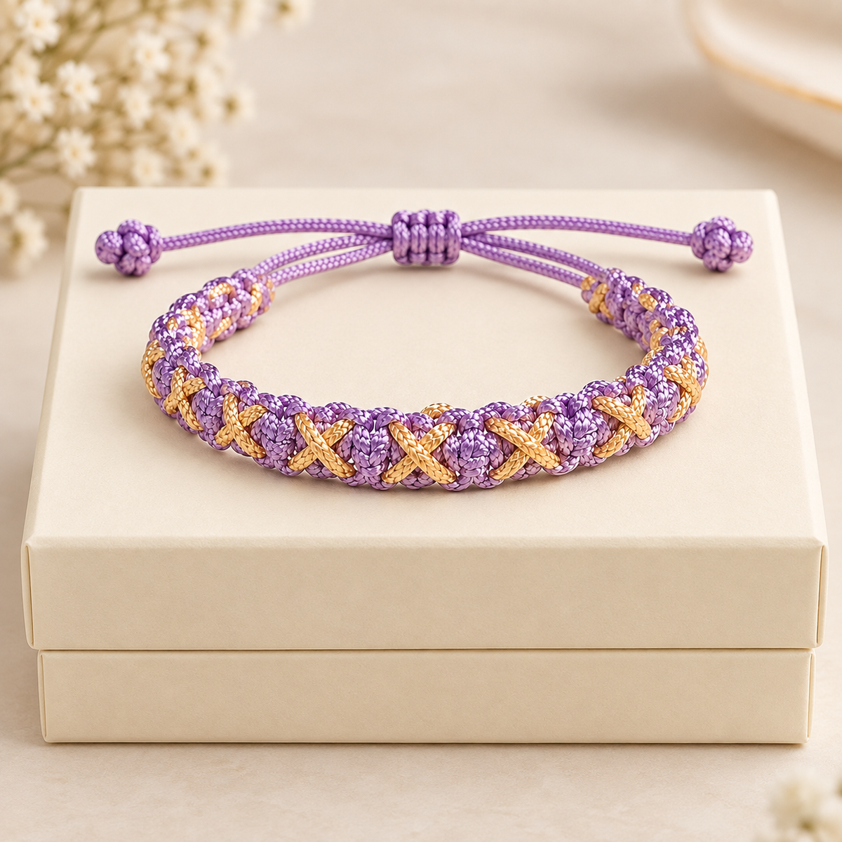 Tulsi Classic Lavender & Light Gold Handcrafted Cord Bracelet