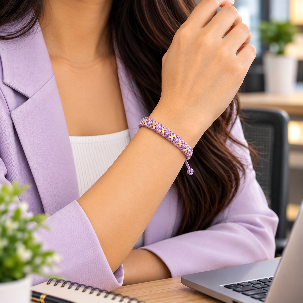 Tulsi Classic Lavender & Light Gold Handcrafted Cord Bracelet