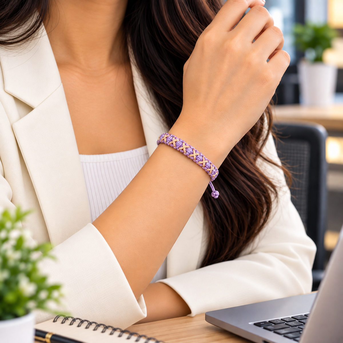 Tulsi Classic Lavender & Light Gold Handcrafted Cord Bracelet