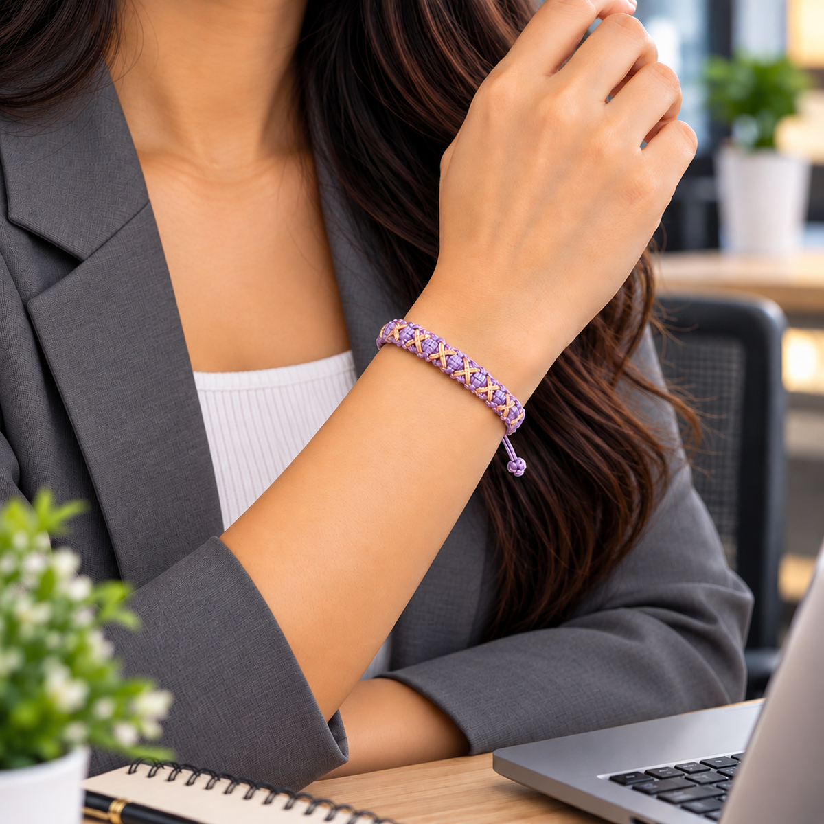 Tulsi Classic Lavender & Light Gold Handcrafted Cord Bracelet