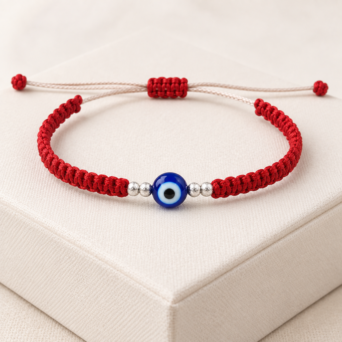 Pure Silver Evil Eye Braided Thread Bracelet