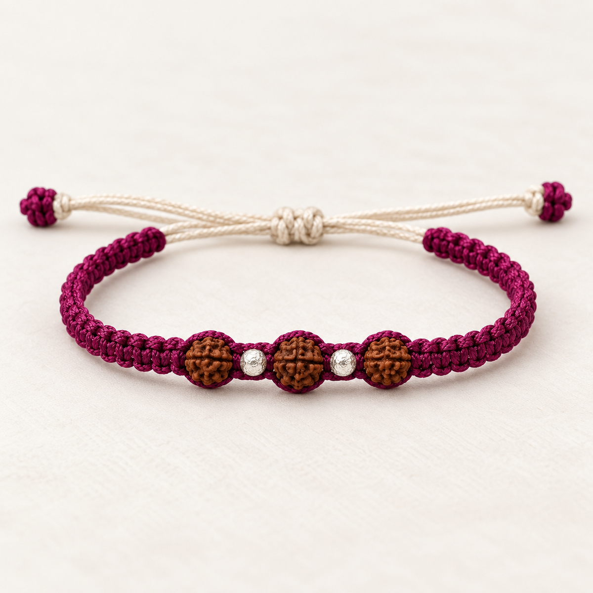 Sacred Rudraksha with Silver Accents Braided