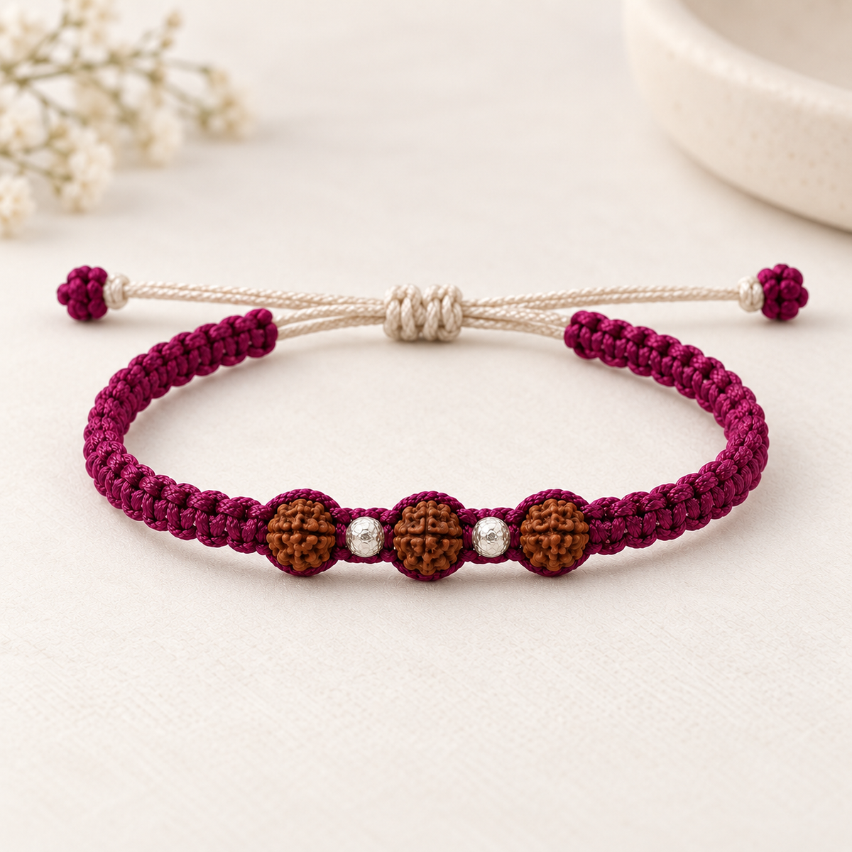 Sacred Rudraksha with Silver Accents Braided