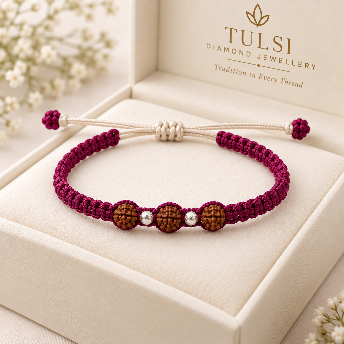 Sacred Rudraksha with Silver Accents Braided