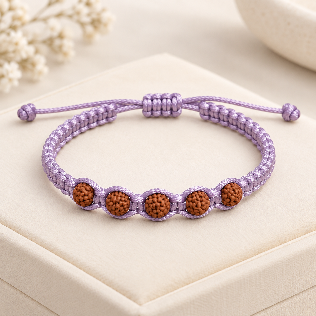 Divine 5-Bead Rudraksha Lavender Thread Bracelet