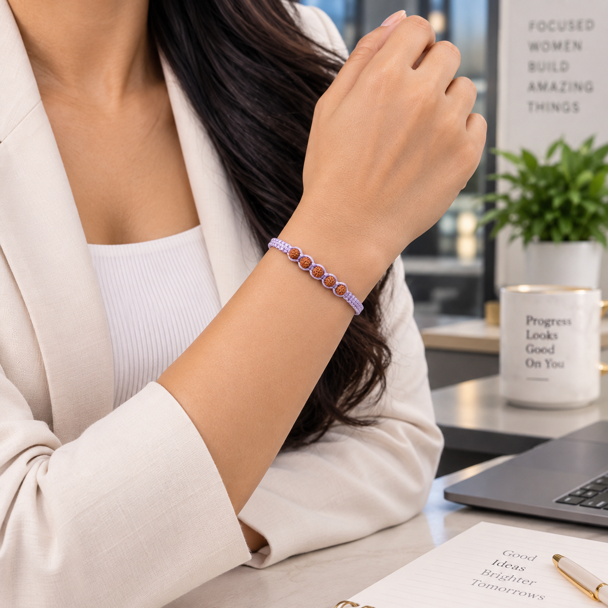 Divine 5-Bead Rudraksha Lavender Thread Bracelet