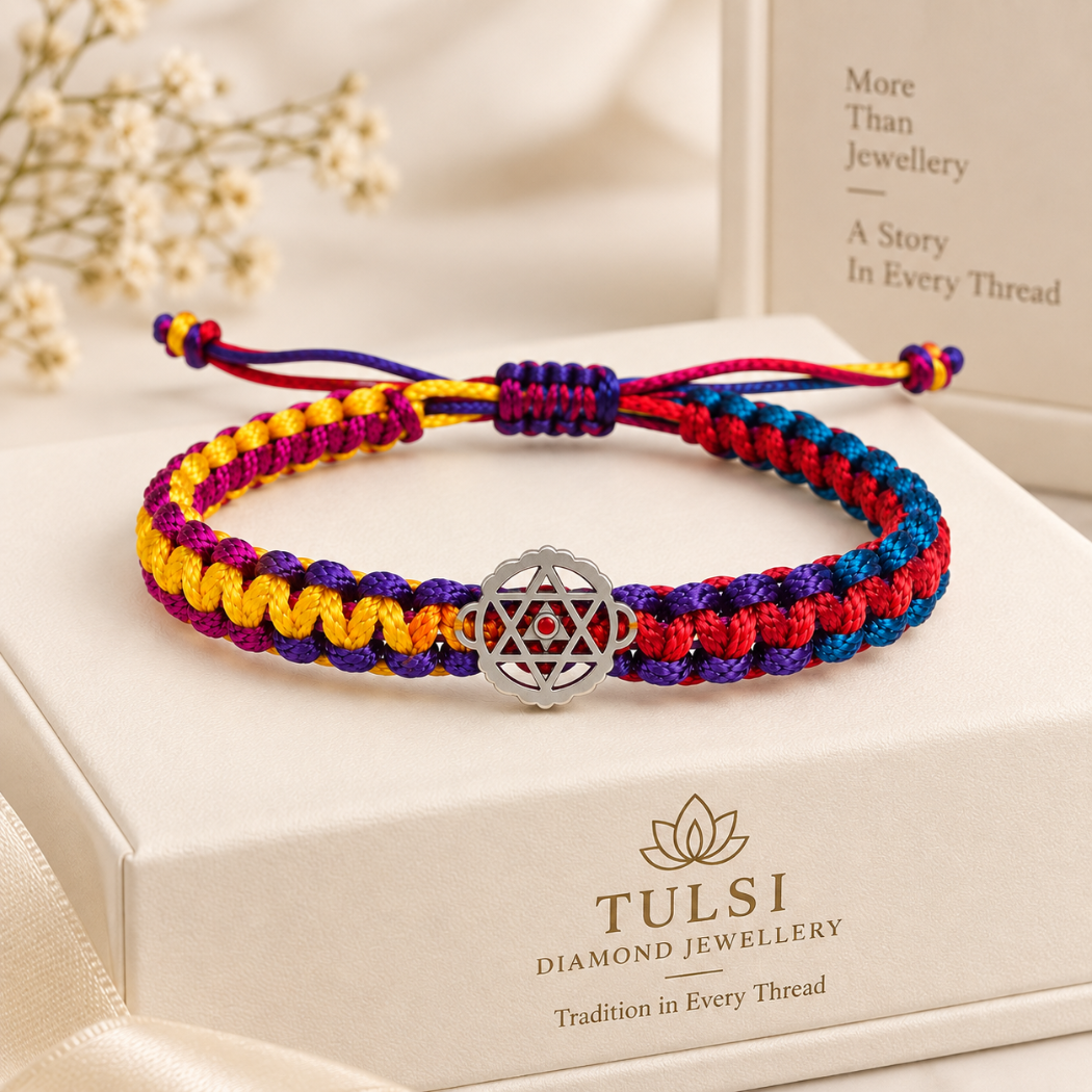 Divine Pure Silver Sri Yantra Multi-Color Thread Bracelet Secondary image