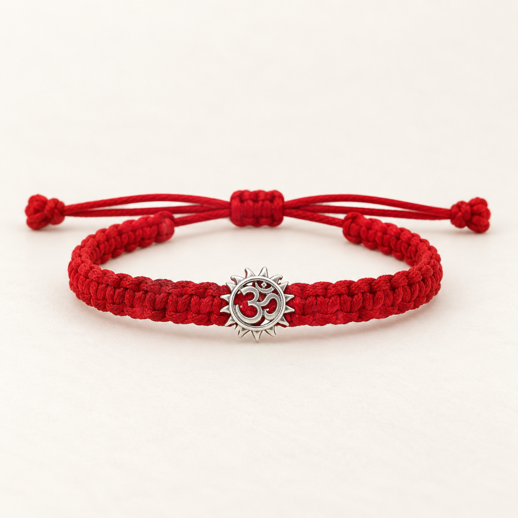 Sacred Om Motif Braided Pure Silver Bracelet Main image