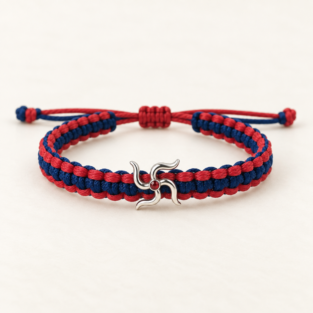 Auspicious Swastika Pure Silver & Dual-Tone Thread Bracelet