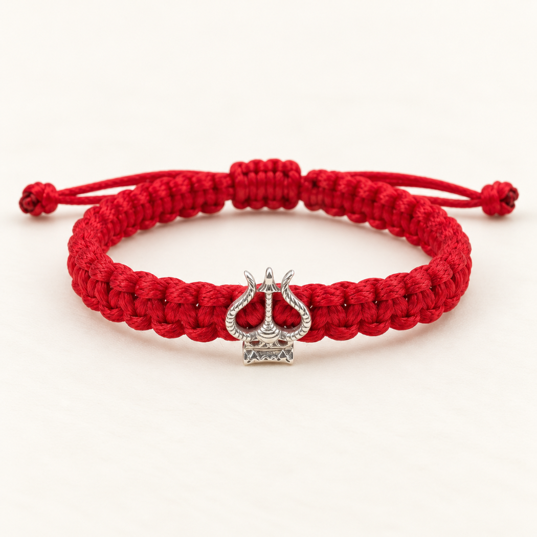 Spiritual Lord Shiva Pure Silver Trishul Thred Bracelet