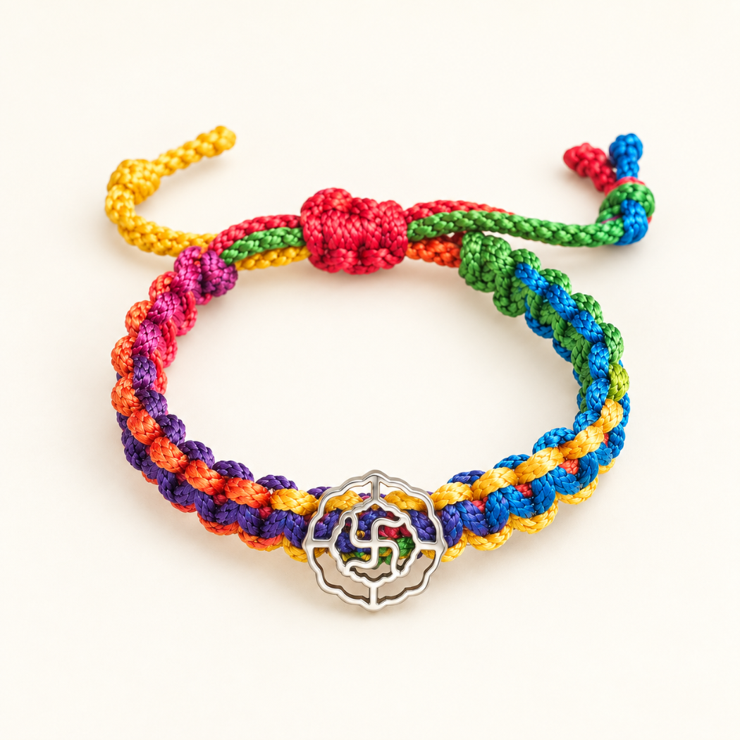 Pure Silver Designer Multi-Color Thread with Swastika Motif Main image