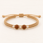 Divine Rudraksha & Silver Balls And Gold Thread Bracelet