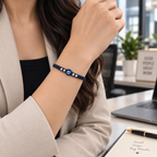 Handmade Pure Silver Evil Eye Bracelet with  Woven Thread