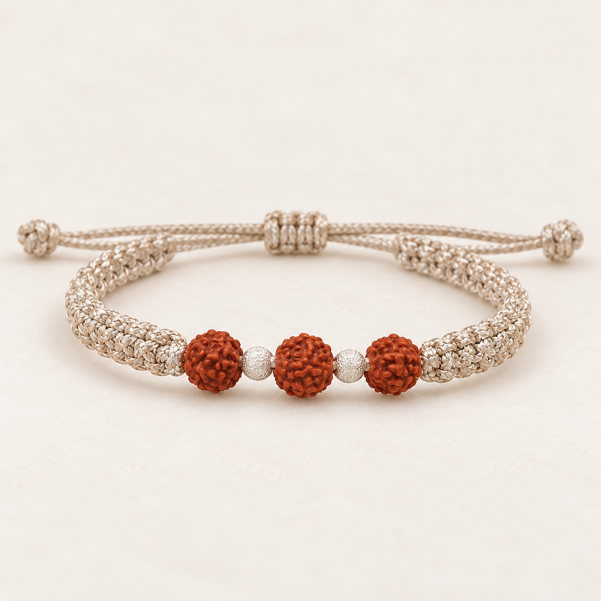 Pure Handmade Spiritual Silver & Rudraksha Thread Band Main image