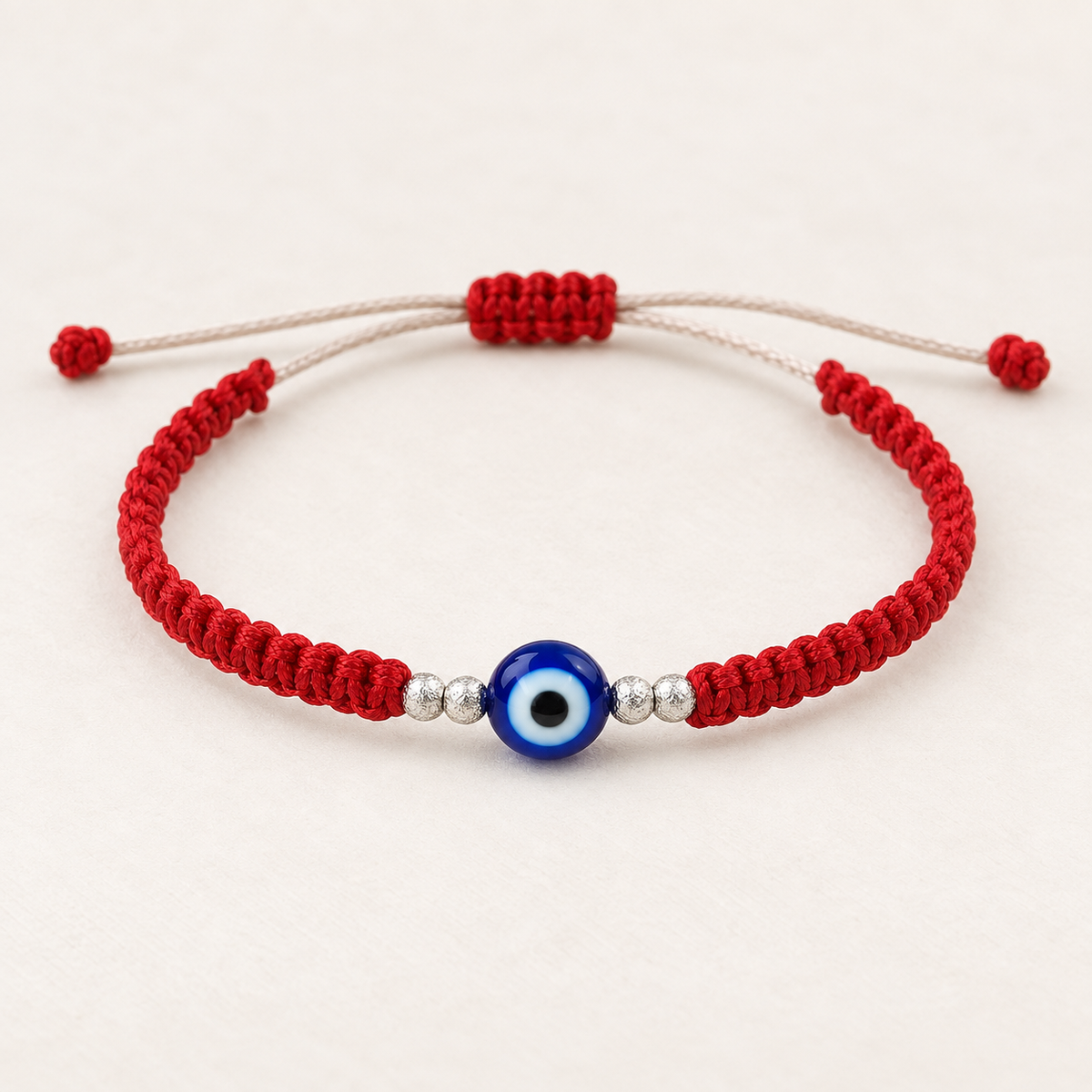 Pure Silver Evil Eye Braided Thread Bracelet