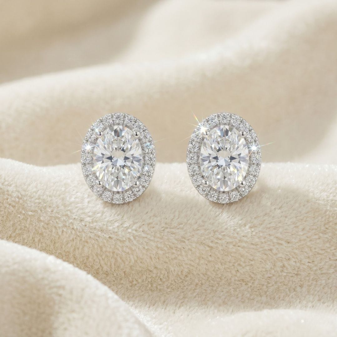 Solitaire Halo Ovel Studs